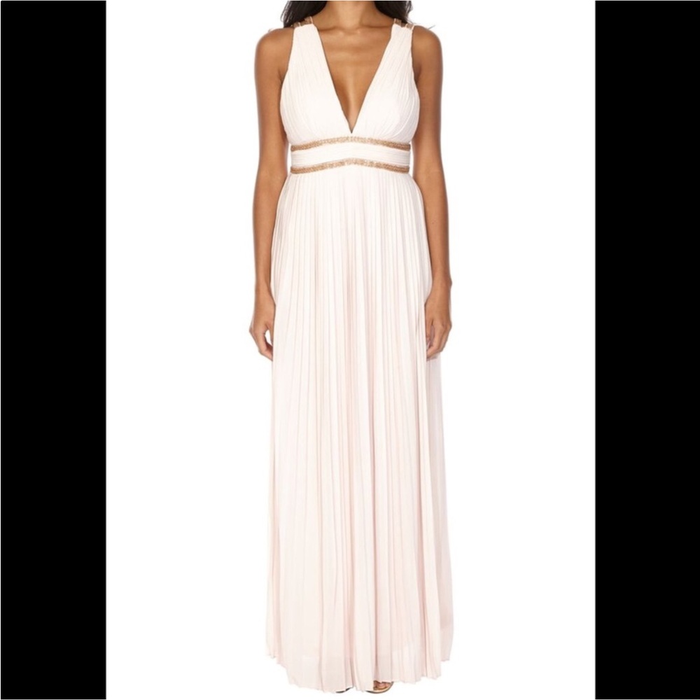 Tfnc London Wallis Bridesmaid Maxi Dress Size S Bead Pleated V Neck Peach Blush